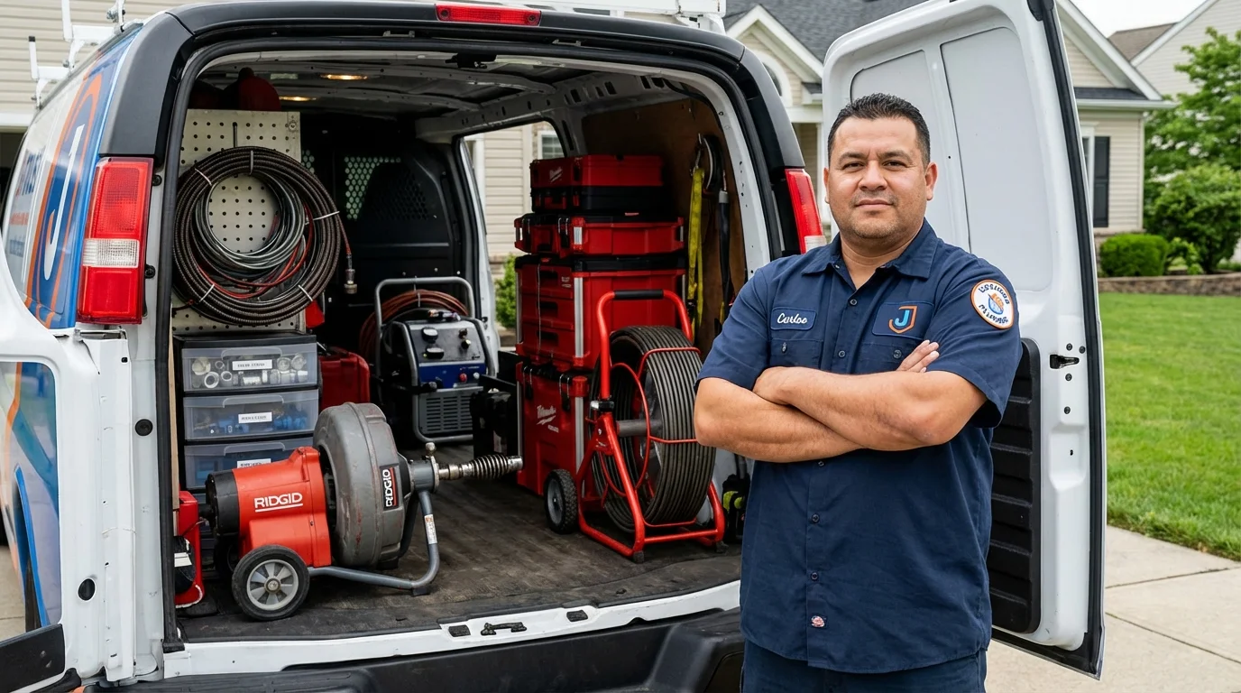 Professional drain cleaning equipment and Johns Plumbing LLC plumber in Pearsall
