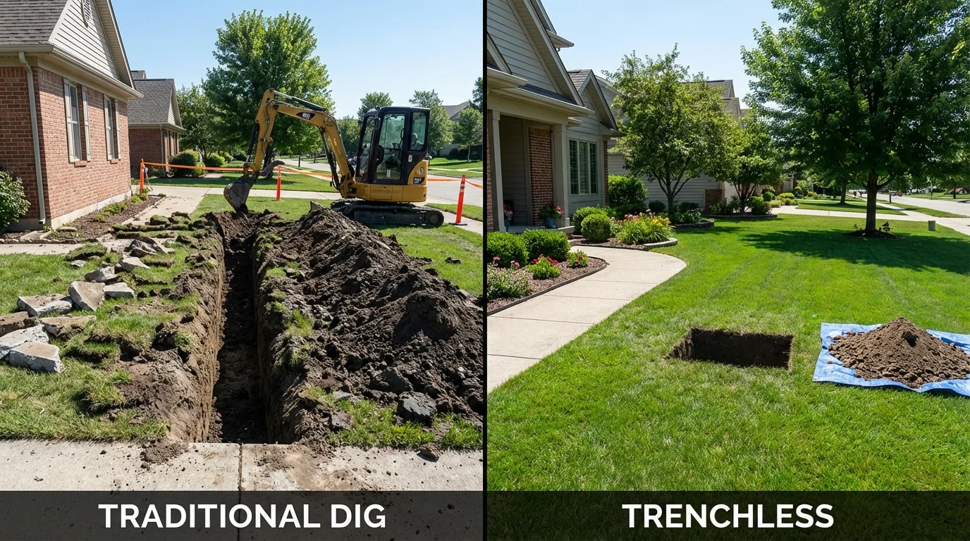Trenchless sewer repair with minimal yard damage versus traditional excavation in Pearsall, TX